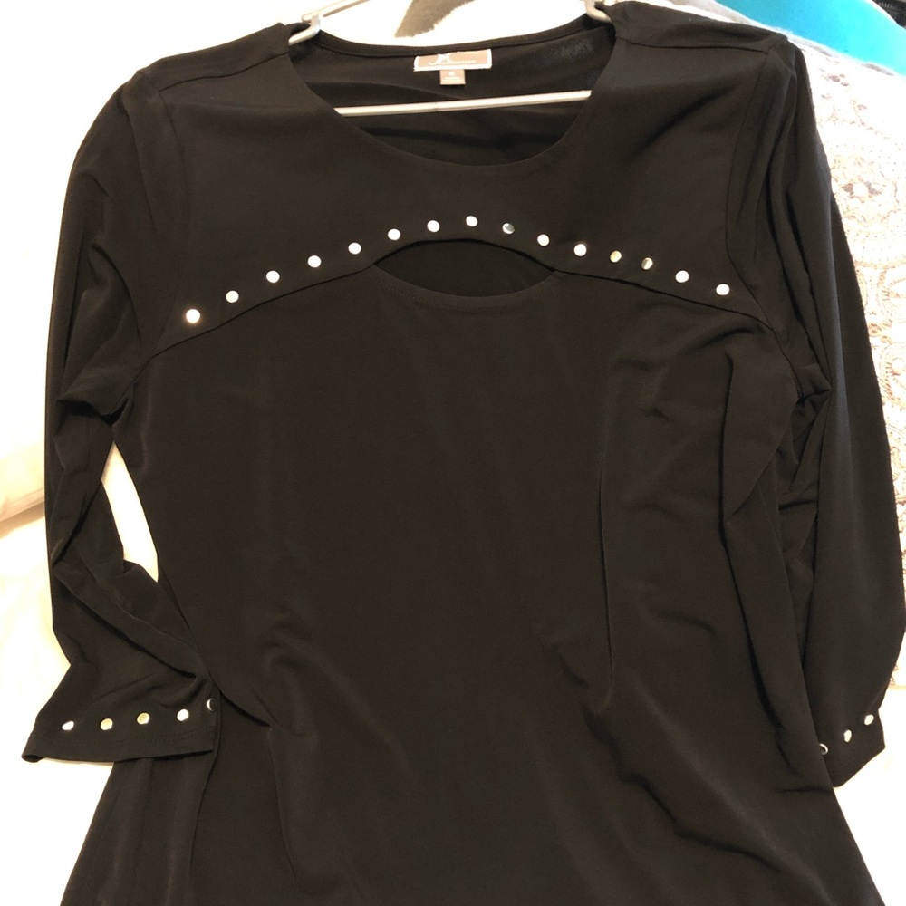 Black pullover; 3/4 sleeve w embelishments